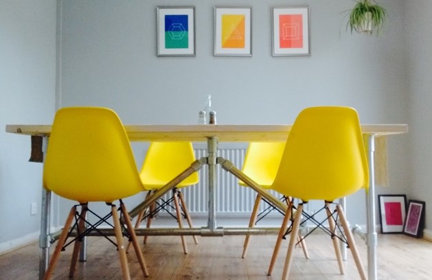 Dining table made using handrail fittings